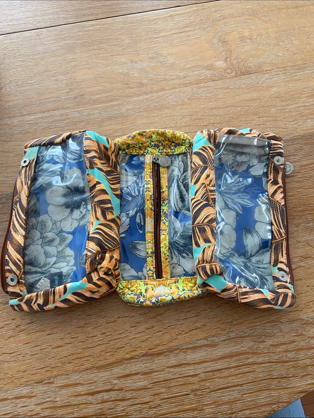 Maaji Tropical Leaf Print Cosmetic Bag - Aqua & Brown - Picture 4 of 7